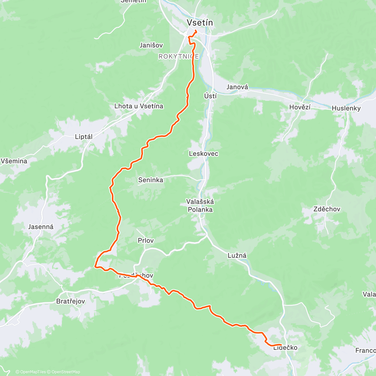 Карта физической активности (Vsetin + Vartovnu + Trubiska + Račné + Lidečko 🚶‍♀️🚶)