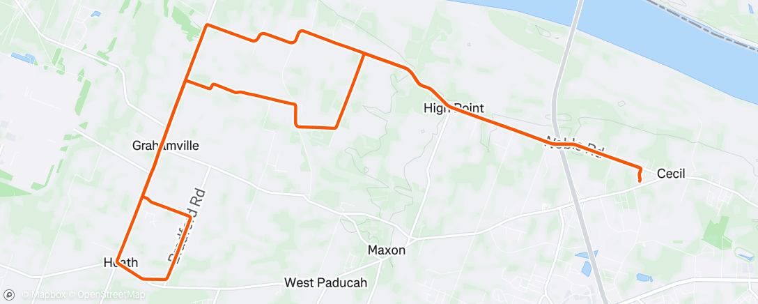 Map of the activity, Paducah Group Ride