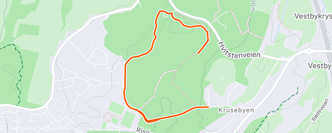 Map of the activity, Gå/jogge tur med noen korte bakkeintervaller