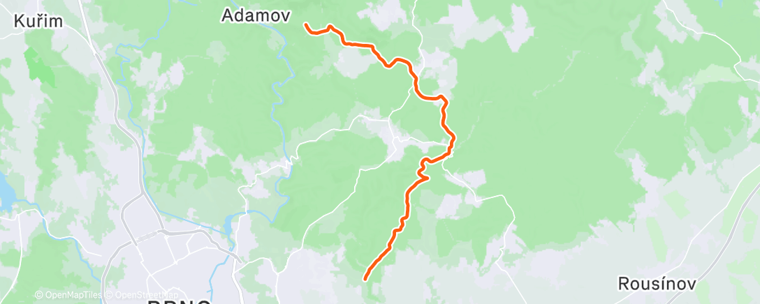 Map of the activity, Běh okolo Brna (do Adamova)