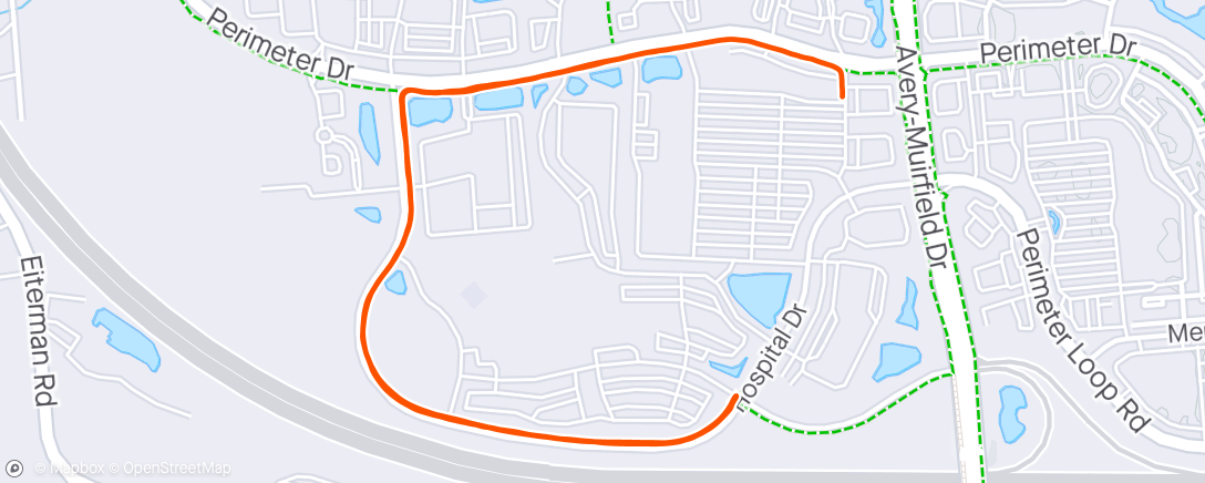 Map of the activity, 2.5 min walk, 2.5 min run x 30 min
