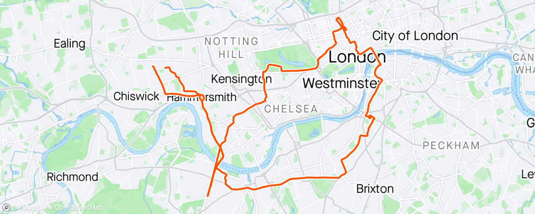 Map of the activity, Chill quiet back roads ride on a calm bright Saturday afternoon in London