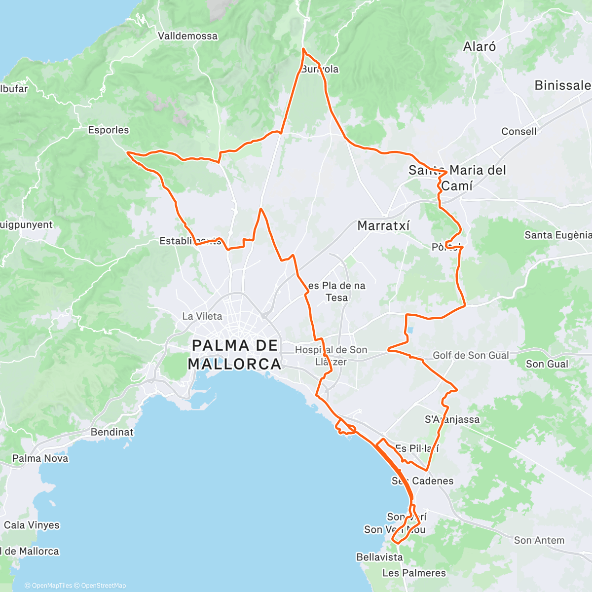 Map of the activity, Mallorca 2026, dag 8🚴‍♂️🌴☀️😎🚴‍♂️