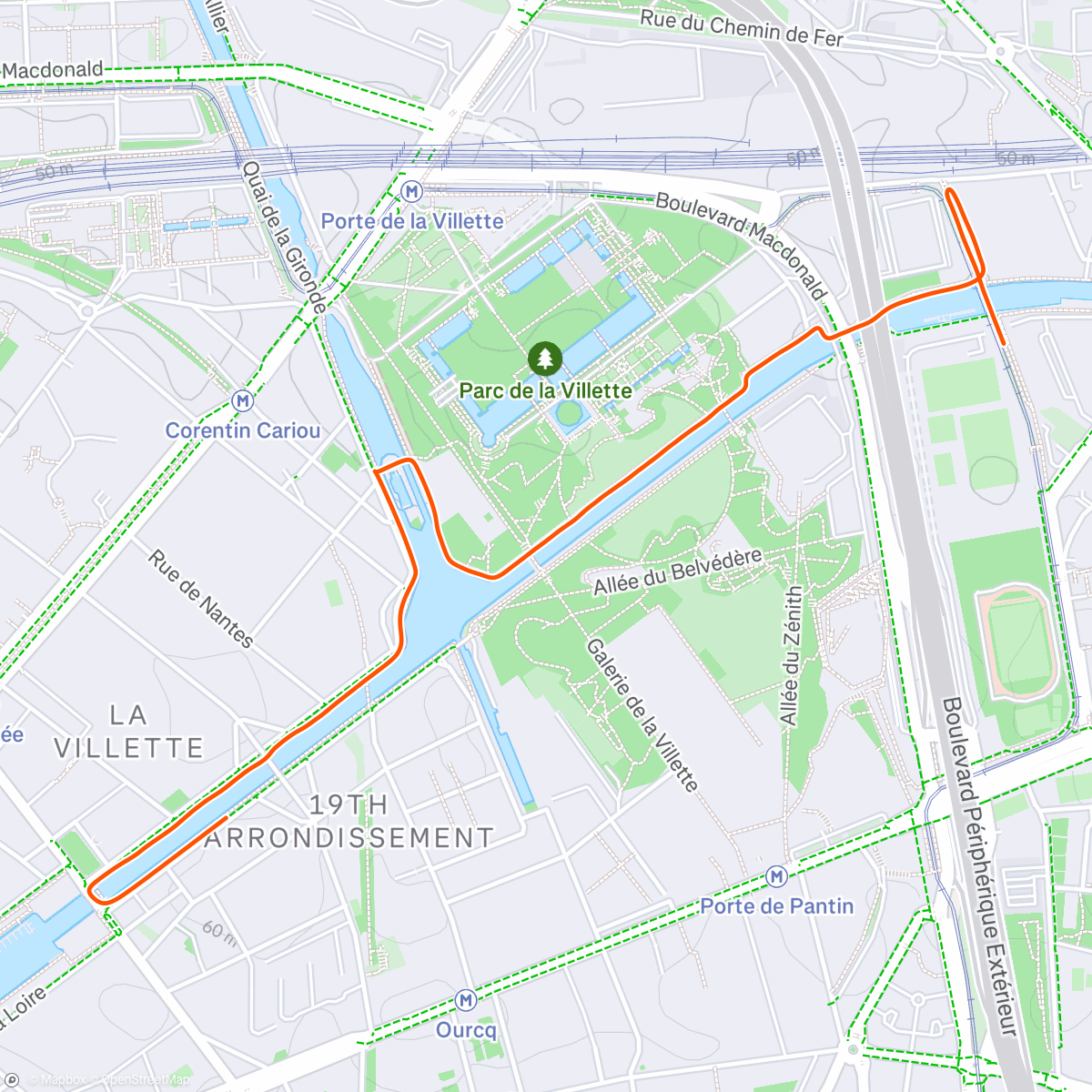 Map of the activity, Shake out run before hyrox solo race