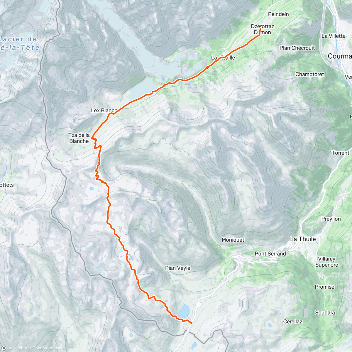 Map of the activity, From Col du petit St Bernard to the new camping