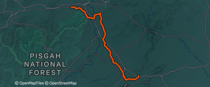 Day 4 route map: Candler, NC to Outskirts of Saluda, NC