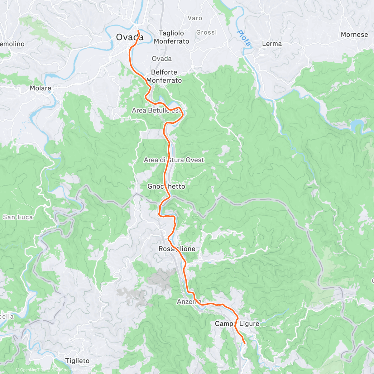 Map of the activity, ROUVY - Ovada to Campo Ligure | Italy