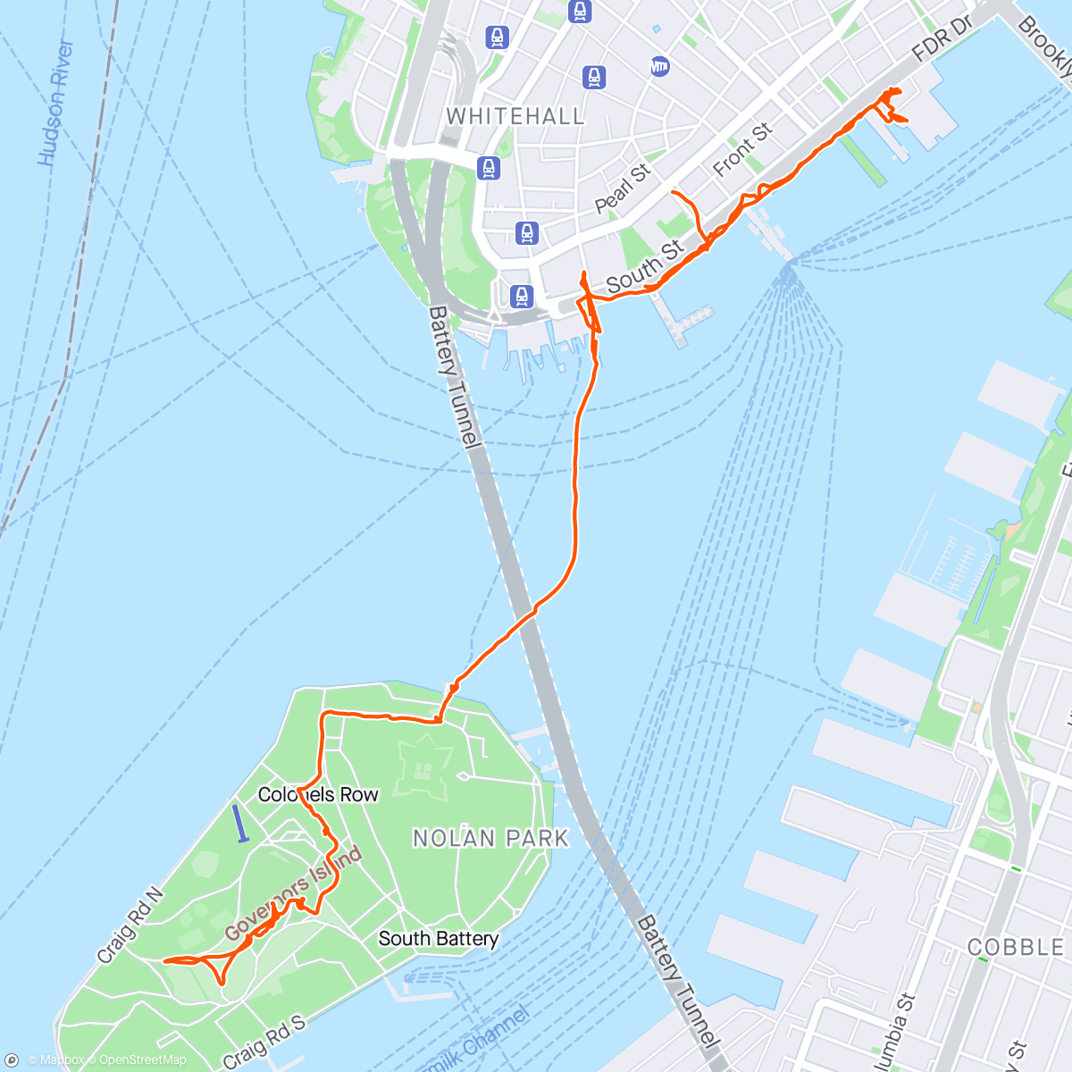 Map of the activity, Training Run (Detour due to Governors Island 10K)