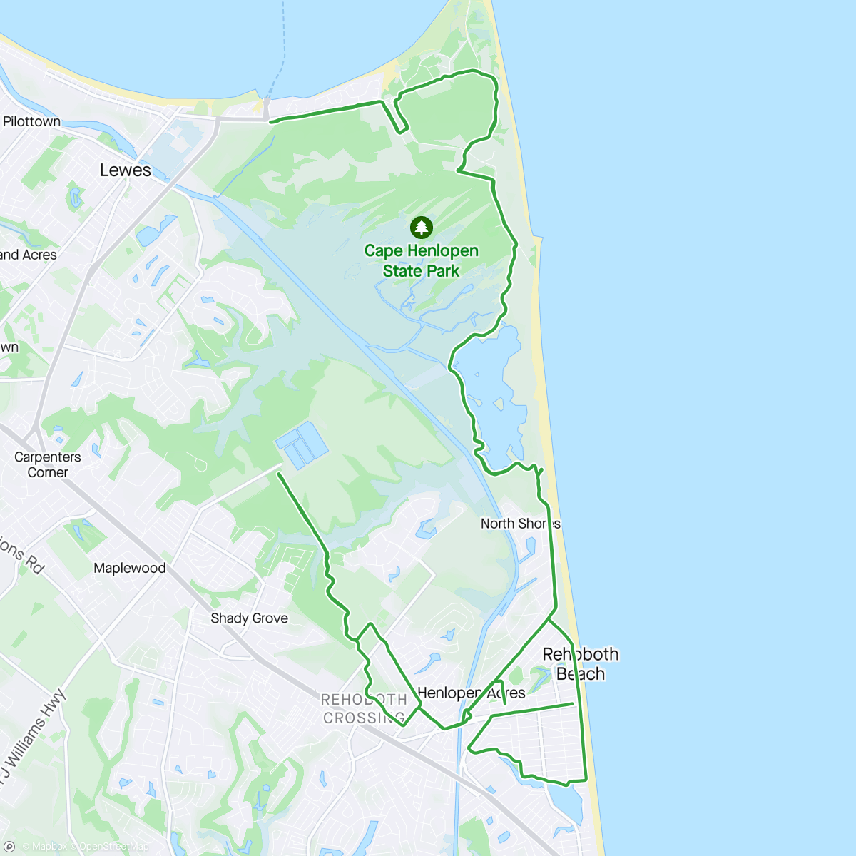 Map of the activity, Rehoboth Beach Seashore Marathon