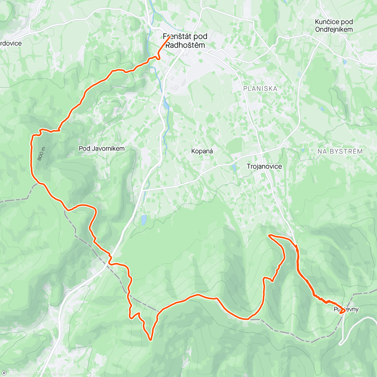 Mapa da atividade, S Kahym od Pusteven po trase B7🥸🏃‍♂️