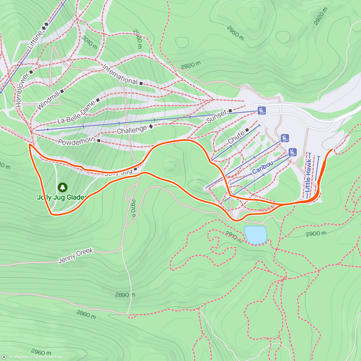 Map of the activity, Eldora uphill with Lora!
