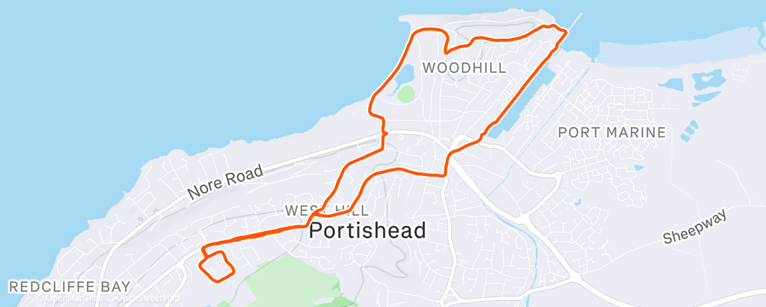 Map of the activity, 28/12/25: bumping into the lads but carrying on regardless - Portishead, UK