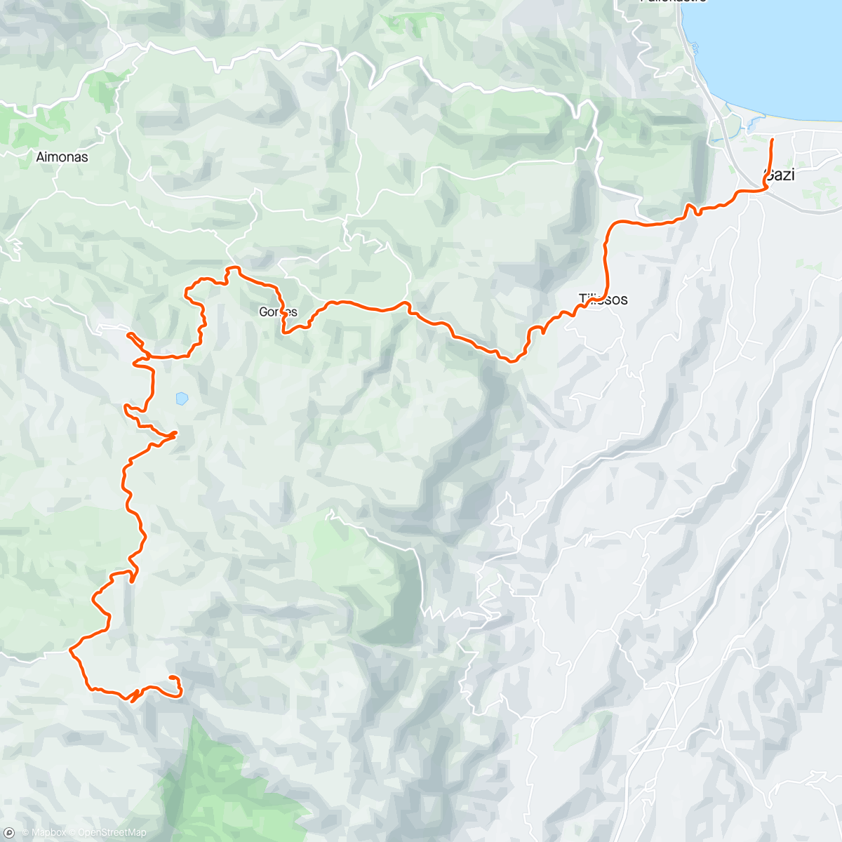 Map of the activity, Tour de Crete day 5 - epic climb from beach to observatory