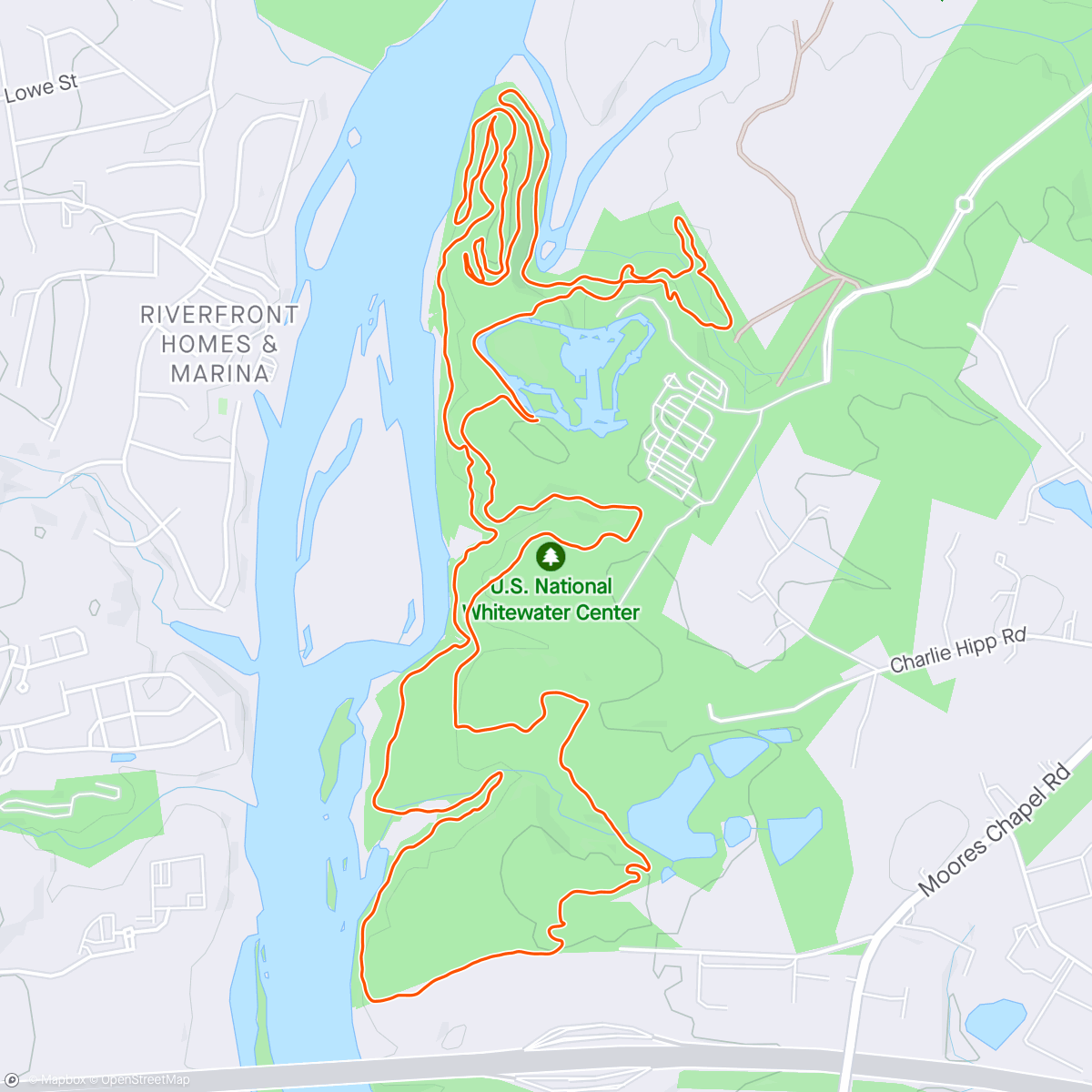 Map of the activity, Tuck Fest 12k trail race. First half was in a torrential thunderstorm