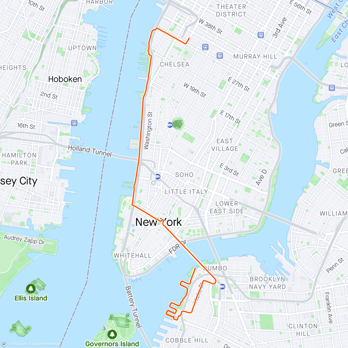 Map of the activity, Commute + Brooklyn Bridge Park Open Run