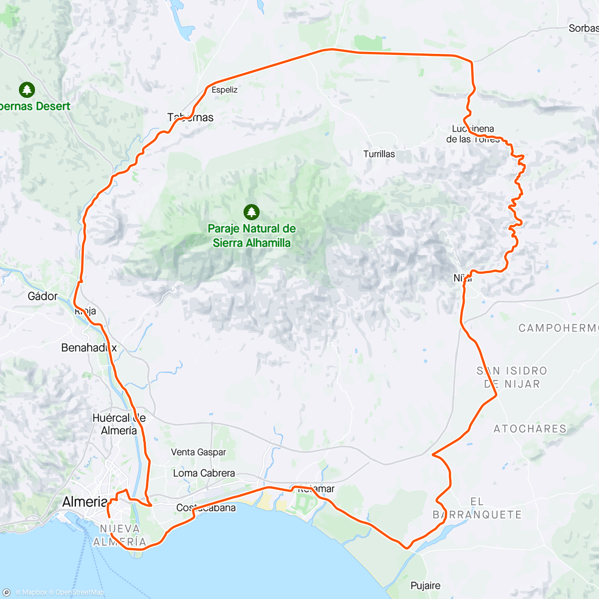 Map of the activity, Lucainena de las Torres y vuelta por Níjar 200424