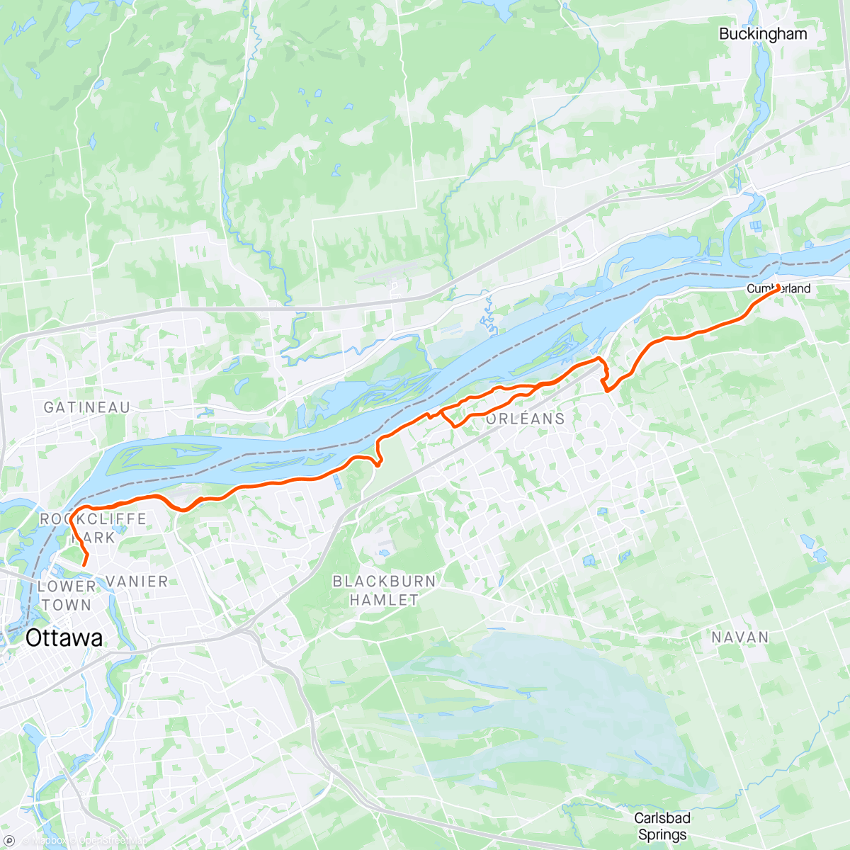 Map of the activity, Wet and cold ride to Cumberland
