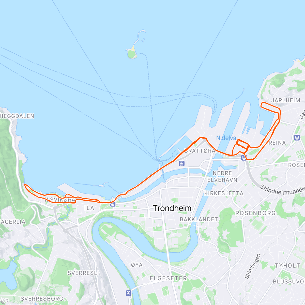 Map of the activity, 28 km: LangTOSK 4×4 km + 2 km @4:27/4:25/4:14/4:08/3:54 💯✅️