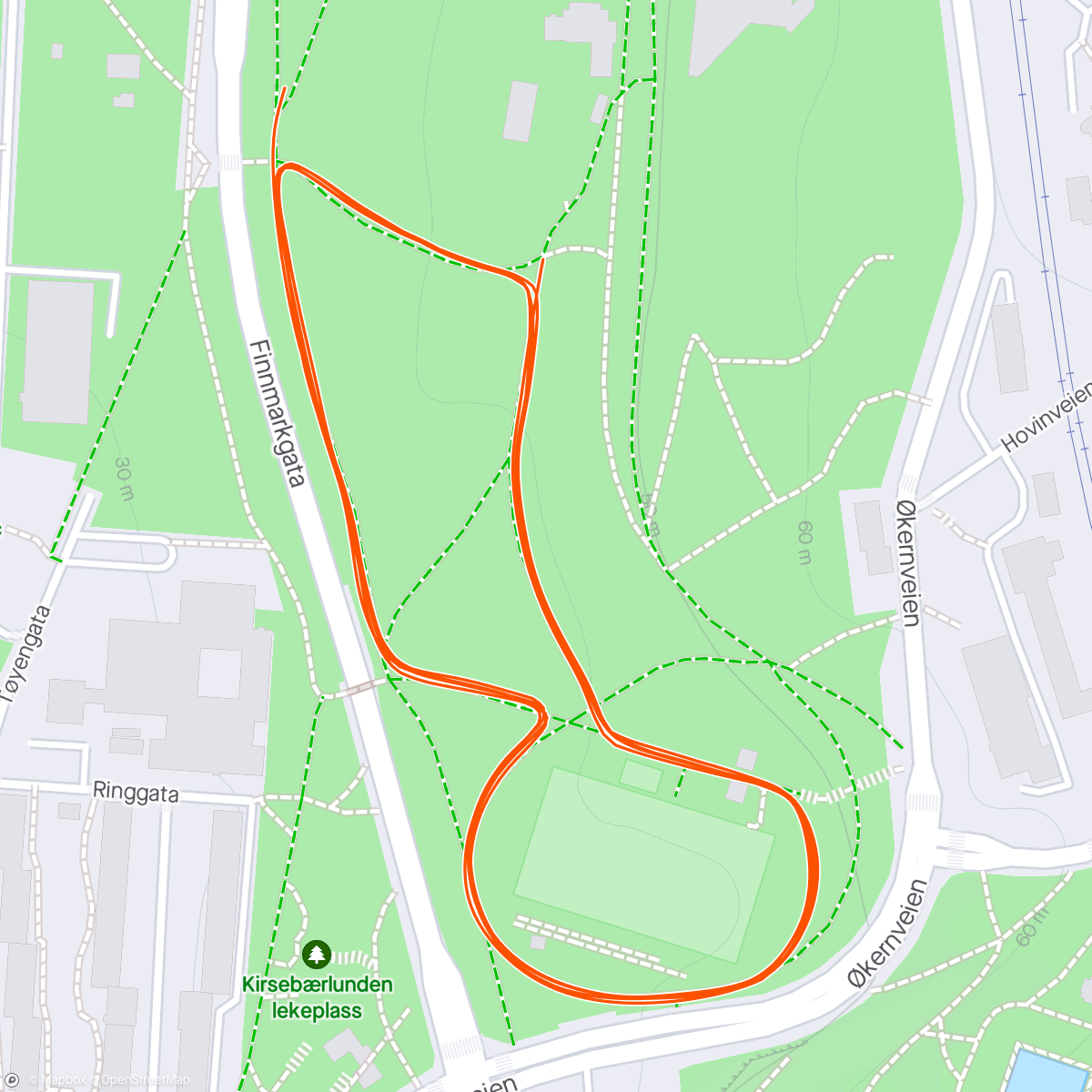 Map of the activity, Tøyen parkrun i bra vær med Sara, Karoline, Haroun og Line