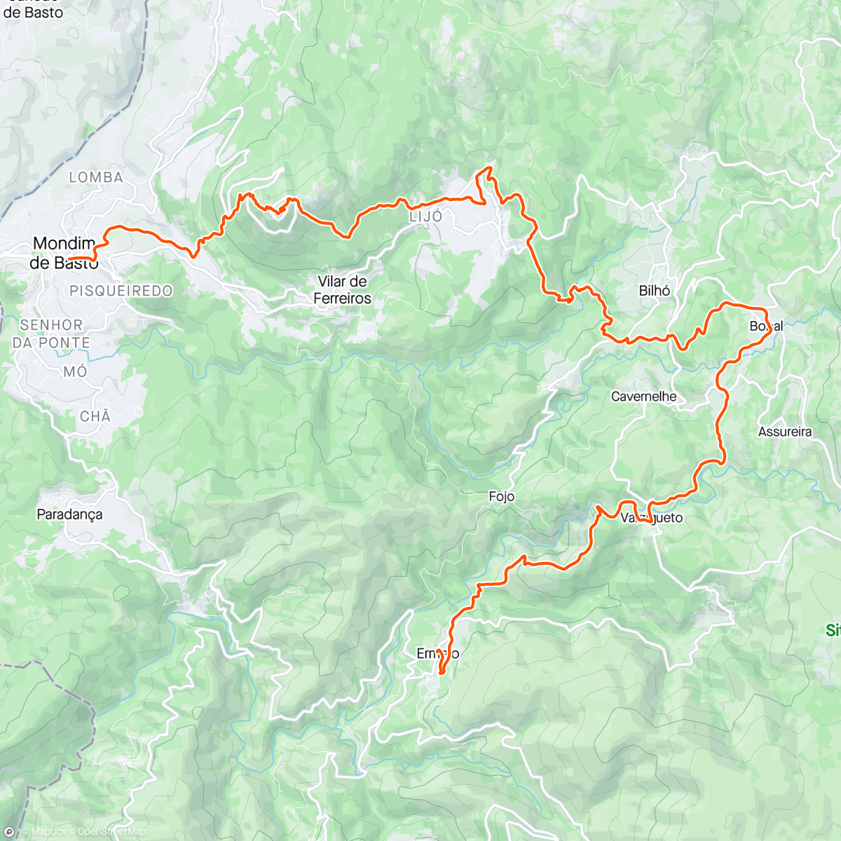 Map of the activity, Trail longo Fisgas de Ermelo.