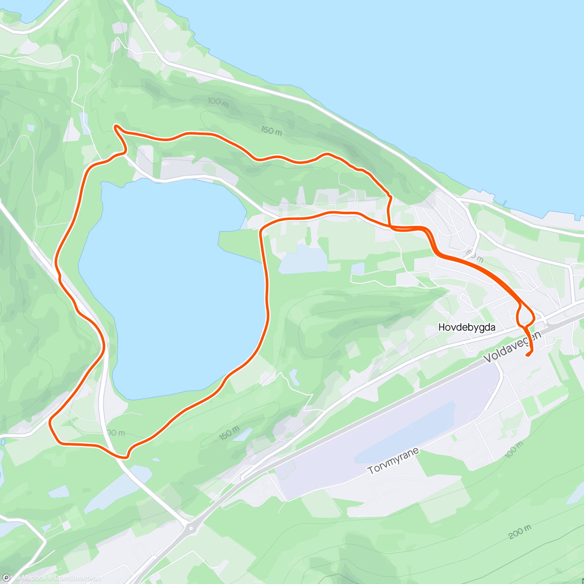 Map of the activity, Løpetur rundt Hovdevatne