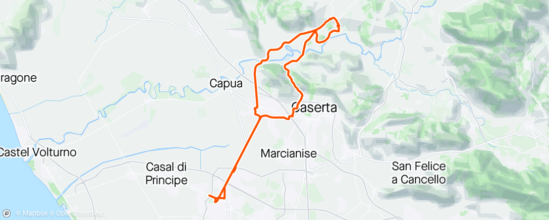 Map of the activity, Giro Cesarano. Santa Maria Capua Vetere, Gradilli al contrario, Faggianeria, Cesarano, Caiazzo, Piana di Monte Verna, Sant'Angelo in Formis, Santa Maria Capua Vetere, Aversa.