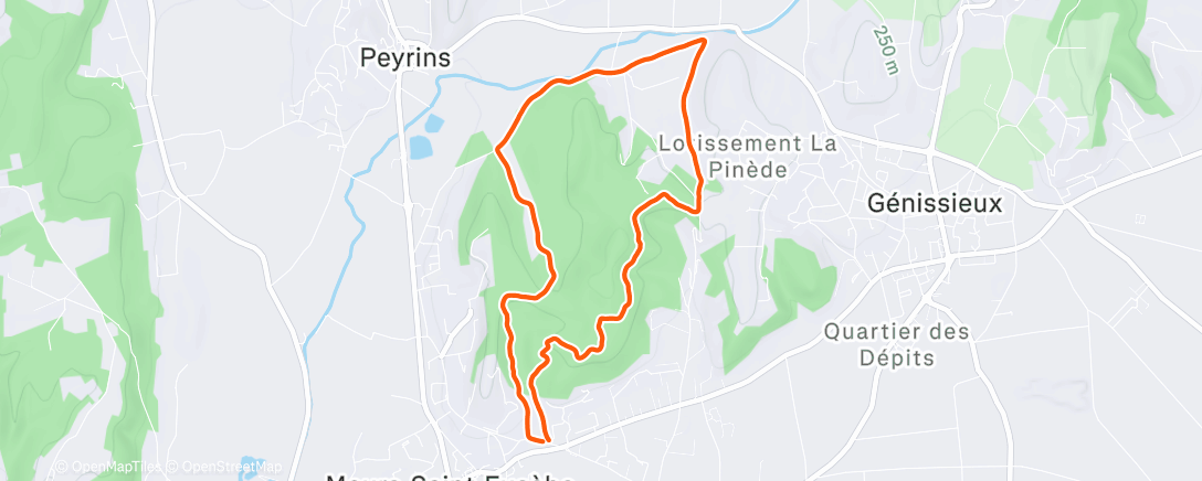 Map of the activity, Course à pied le midi