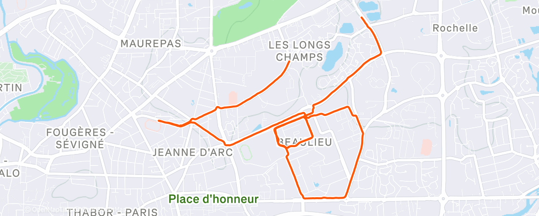 Map of the activity, Course à pied en soirée