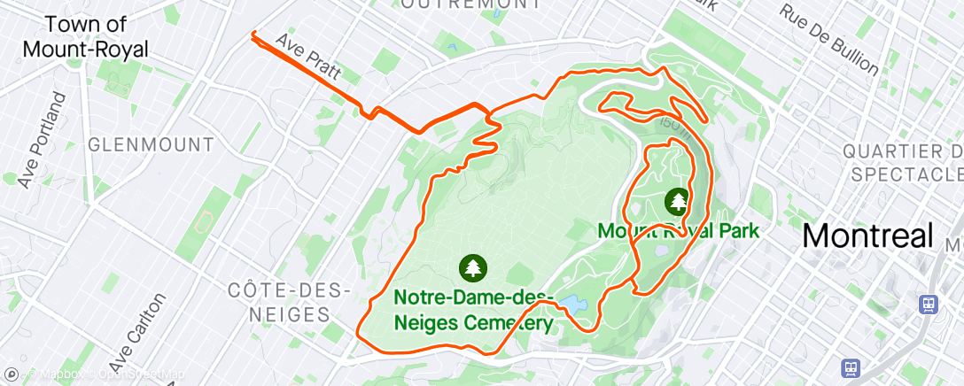 Map of the activity, MTB - Mt. Royal