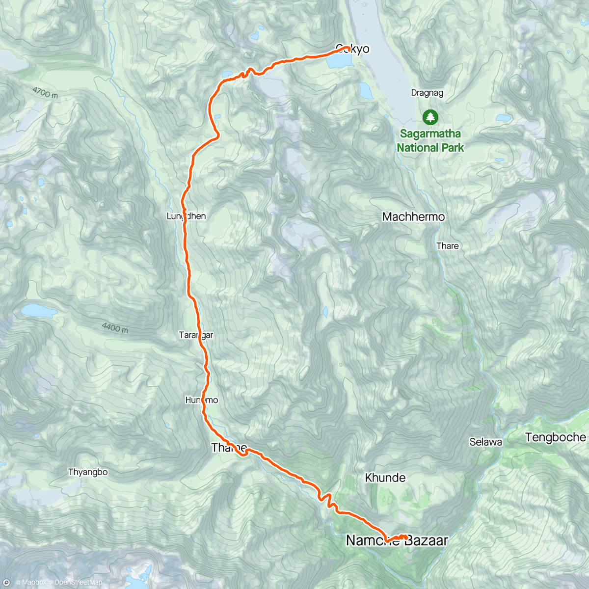 Map of the activity, Gokyo Lake to Namche via Renjo Pass