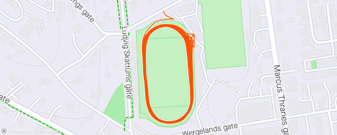 Map of the activity, 5 x 1000 m @ stadion