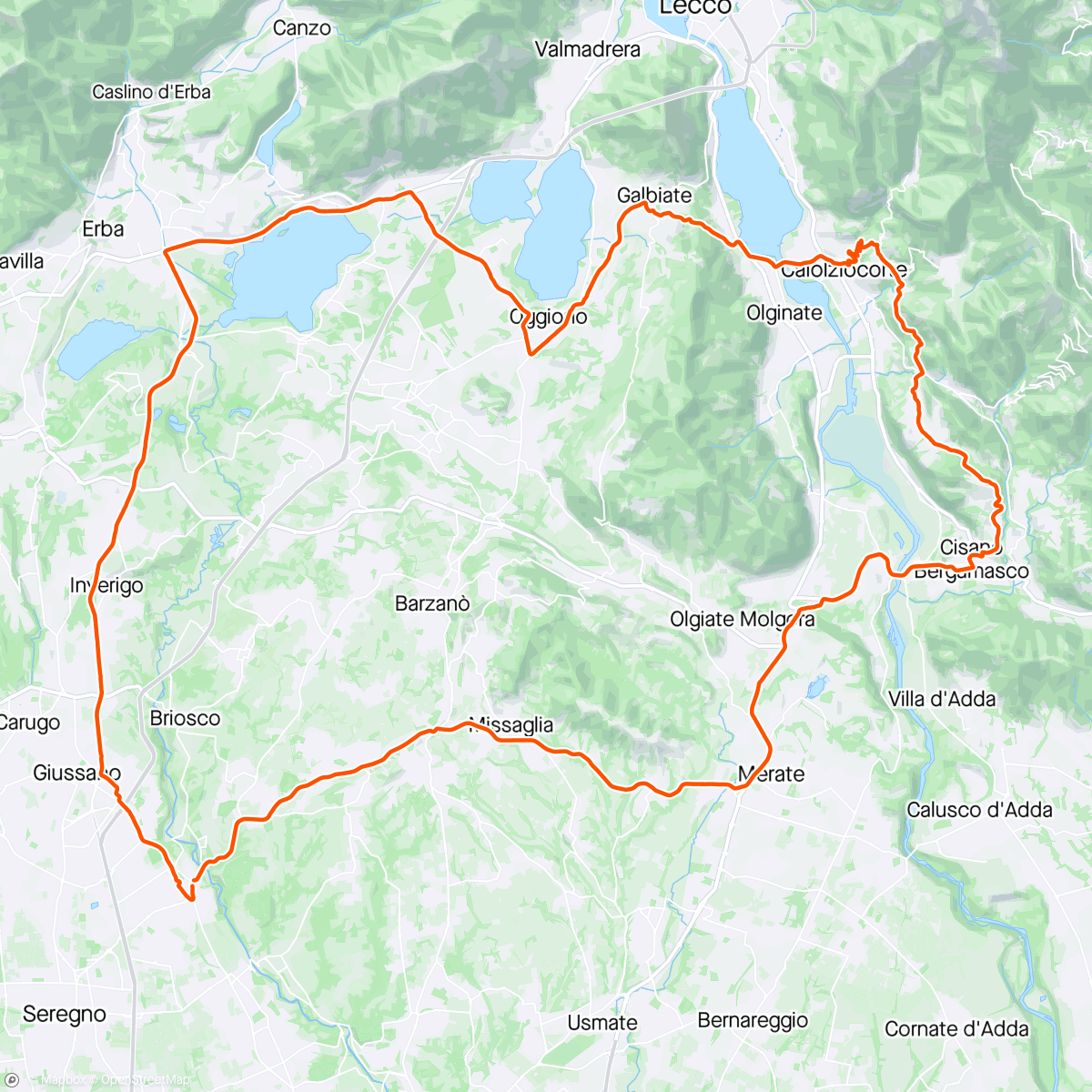 Map of the activity, Giro mattutino, Galbiate, 
Metà Carenno, Monte Marenzo, Calco, Monticello🙏🍀😜👋🇮🇪