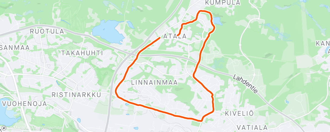 アクティビティ「10 km vauhtileikittelyä」の地図