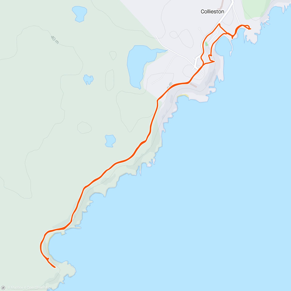 Mapa da atividade, Morning 🐾🐾 walk from Collieston to Hackley Bay and back.