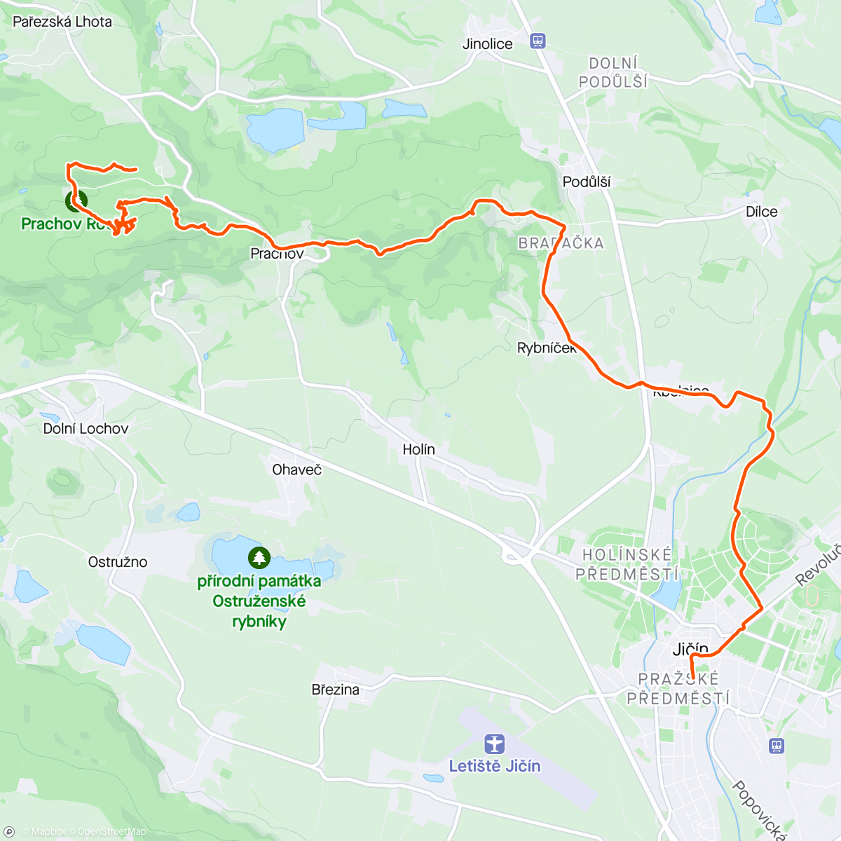 Map of the activity, Prachovské skály - Jičín