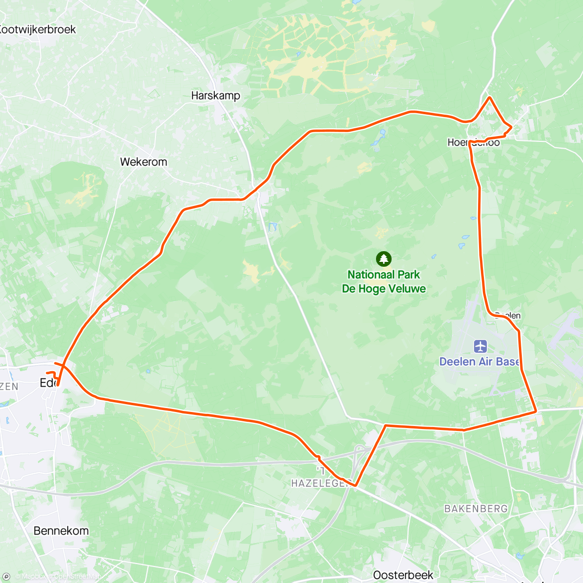 Map of the activity, Peloton Ede B groep