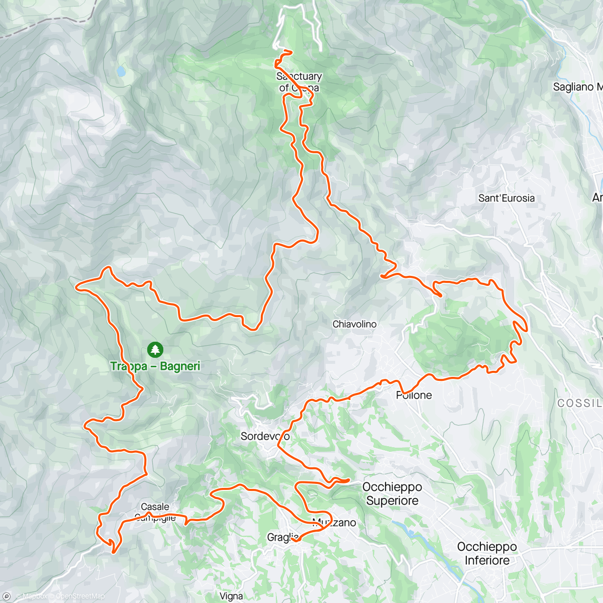 Map of the activity, Oropa. In de voetsporen van Annemarieke en Tadej