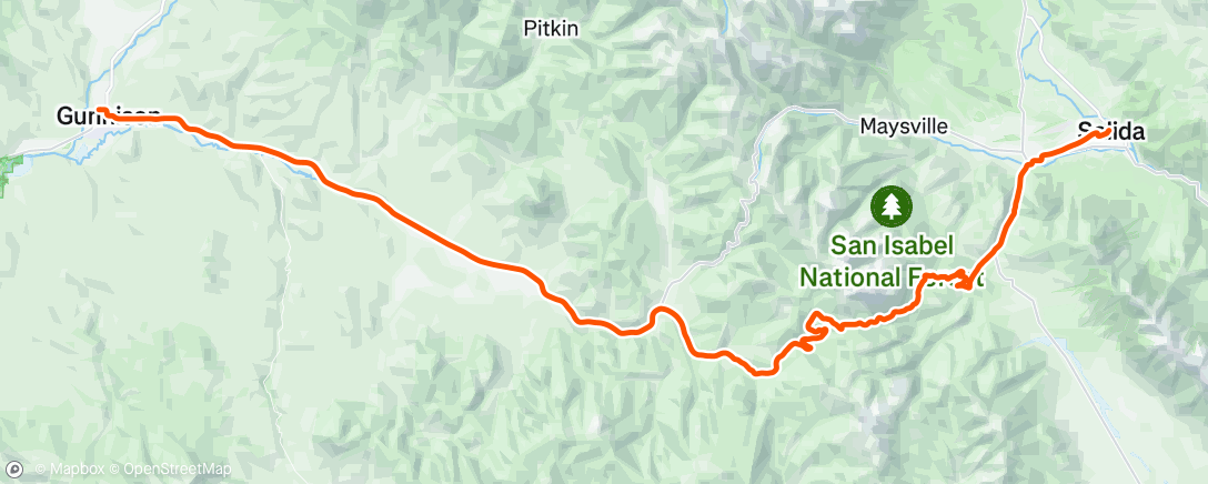 Map of the activity, Gunnison to Salida