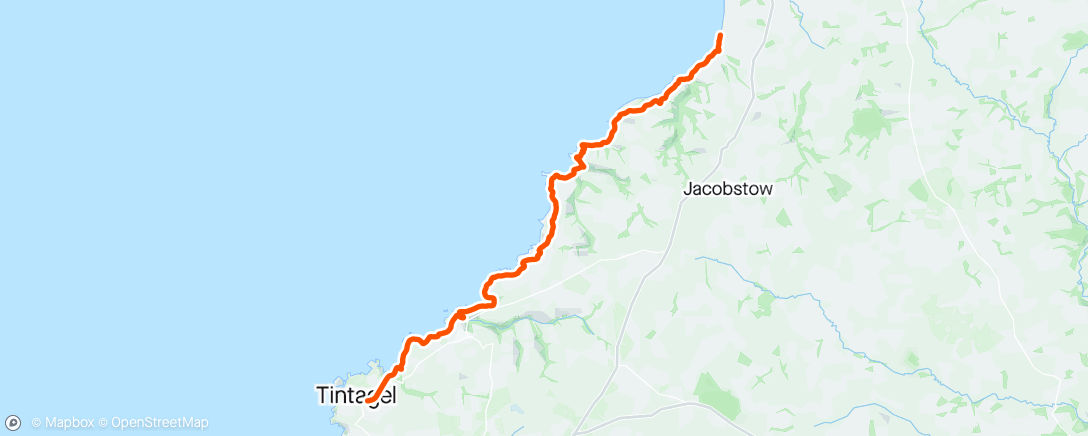 Map of the activity, Conquering the coast, part 2. Widemouth to Tintagel. More walking then running. Hills are unforgiving.