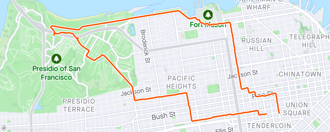 Map of the activity, San Francisco, California Afternoon Run
