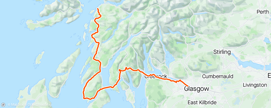 Map of the activity, Glasgow to Oban