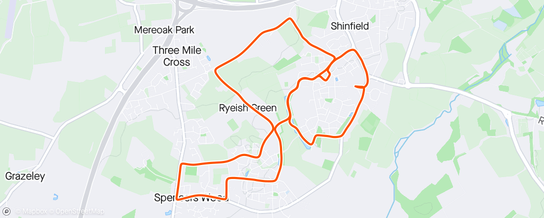 Map of the activity, Shinfield 10k - 37:05 (10th Place)