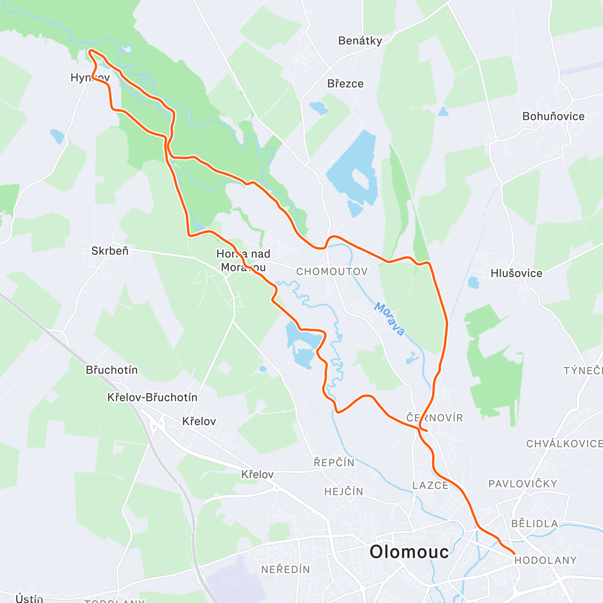 Map of the activity, Betelný Bergl Olomouc prosinec '25 Litovelské Pomoraví