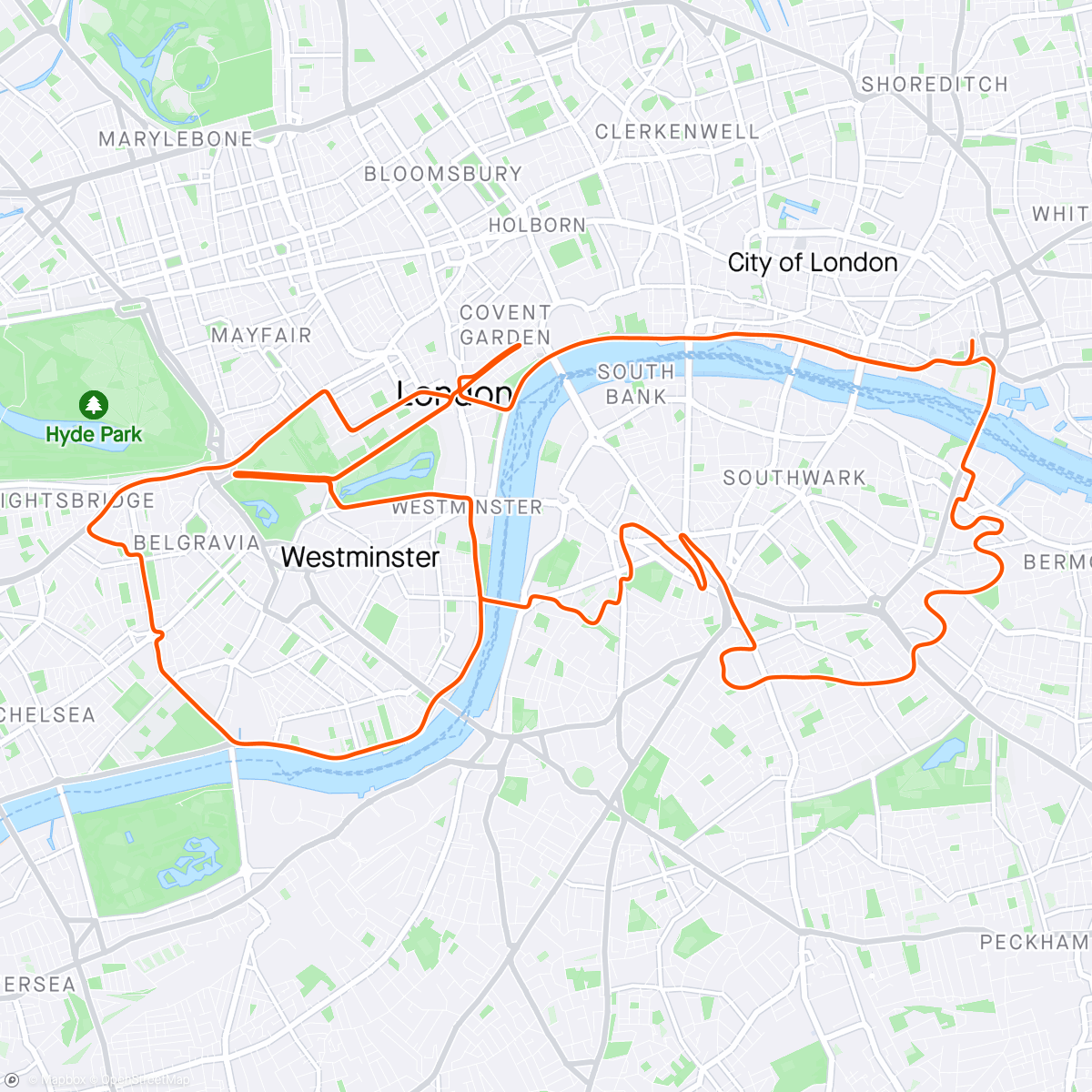 アクティビティ「Zwift - Group Ride: PACK SUB2 Saturday + KOM After Party (D) on Greater London Flat in London」の地図