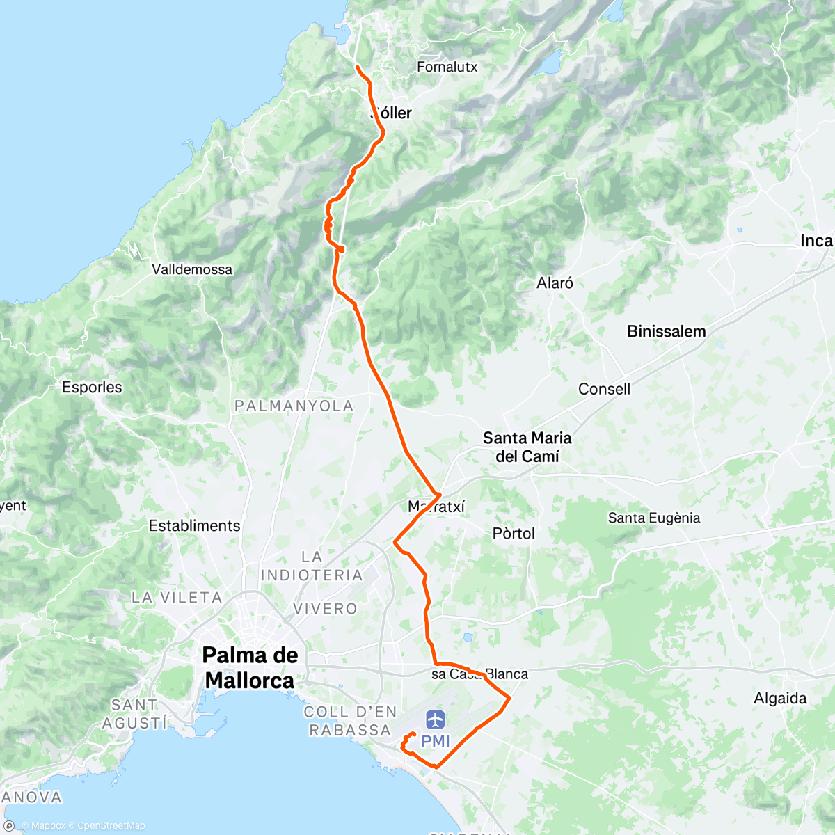 Map of the activity, 2000km per week