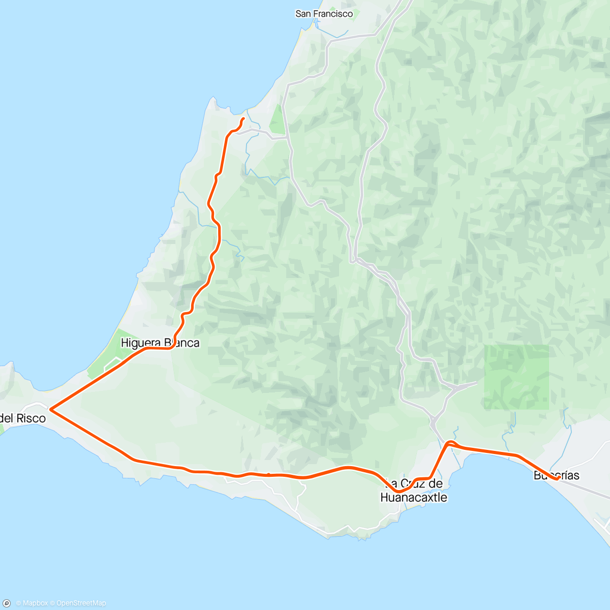 Map of the activity, Sayulita for a chocobanana cookie (meh but a lovely ride)