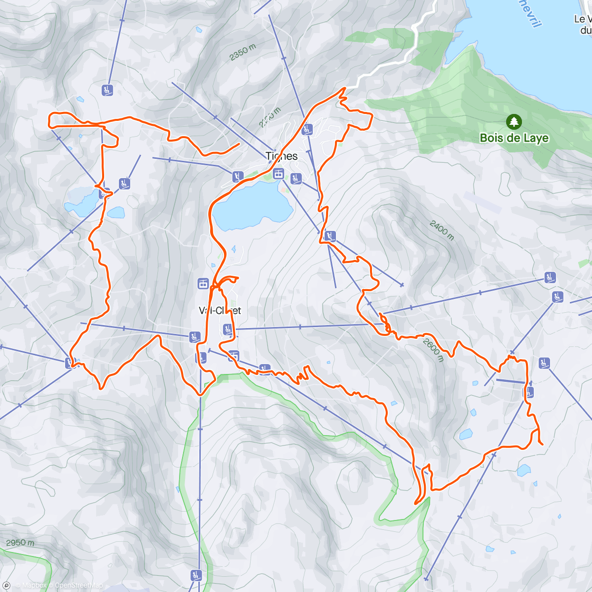 Map of the activity, Tignes 18