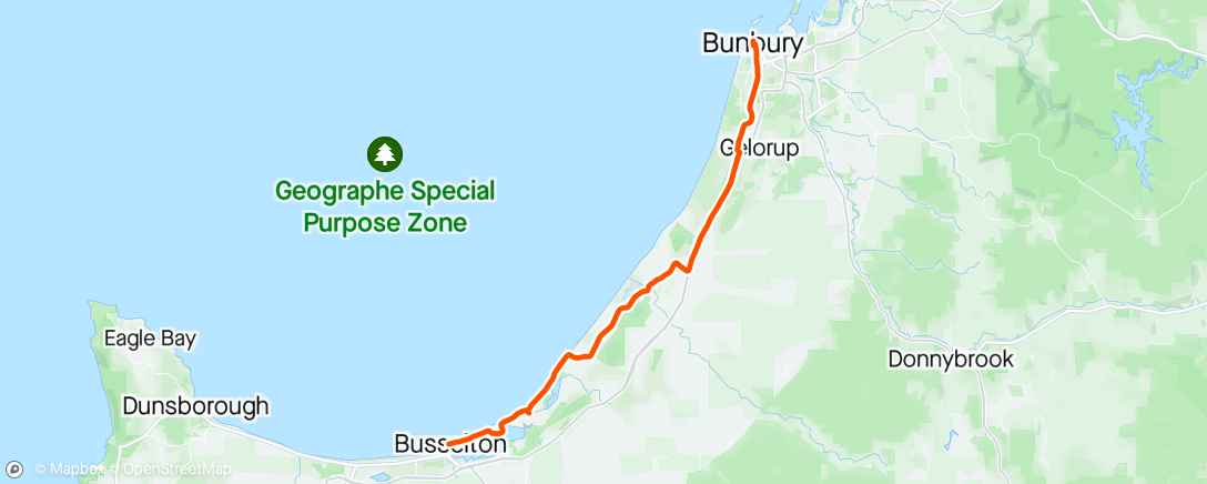 Map of the activity, Busselton to Bunbury bikepacking ride