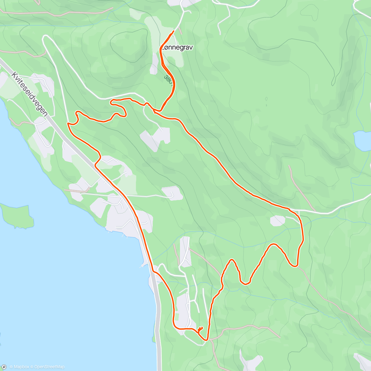 Map of the activity, Opp til Lønnegrav 416 moh og ned gamlevegen.