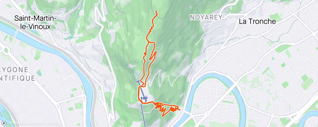 Map of the activity, Trail le midi : Genoux secs, elopsbast, chemin 3/4, 1/4 esca, jalla flan roulant quinsonnaz 780, plutôt agréable, peu de douleurs